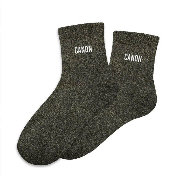 photo-Chaussettes - Femme - Noir avec paillettes - Canon - Taille 36/42 - Humour - Cadeau
