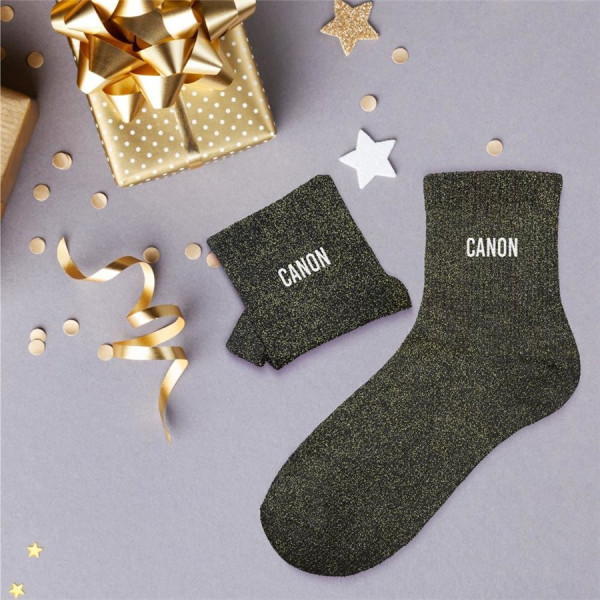 Chaussettes - Femme - Noir avec paillettes - Canon - Taille 36/42 - Humour - Cadeau