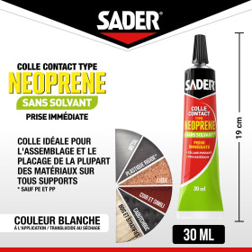 Colle - Extra-forte - Néoprène sans solvant - Tous matériaux - Sans odeur - Sader - 30ml