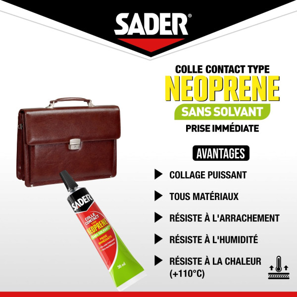 Colle - Extra-forte - Néoprène sans solvant - Tous matériaux - Sans odeur - Sader - 30ml