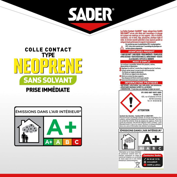 Colle - Extra-forte - Néoprène sans solvant - Tous matériaux - Sans odeur - Sader - 30ml