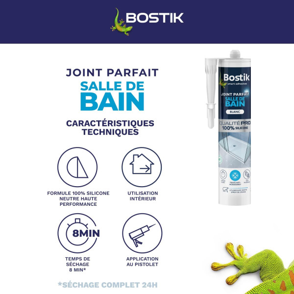 Joint pour salle de blanc - Blanc - Silicone - Anti-moisissures - Etanchéité - Bostik