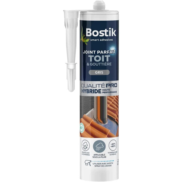 photo-Joint pour toit et gouttière - Gris - Hybride polymère - Résistant - Extérieur - Bostik