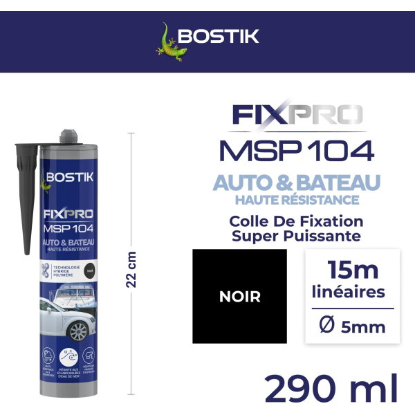 Mastic - Colle et joint - Noir - Auto/bateau - Hybride polymère - Résistant - Bostik MSP104