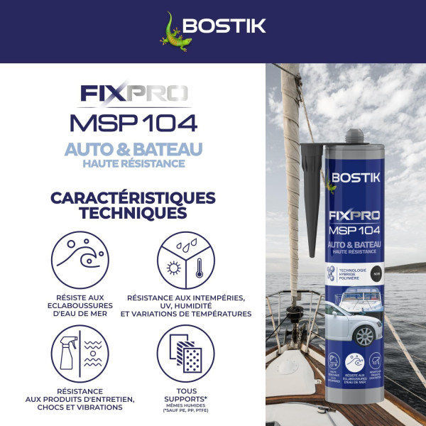 Mastic - Colle et joint - Noir - Auto/bateau - Hybride polymère - Résistant - Bostik MSP104