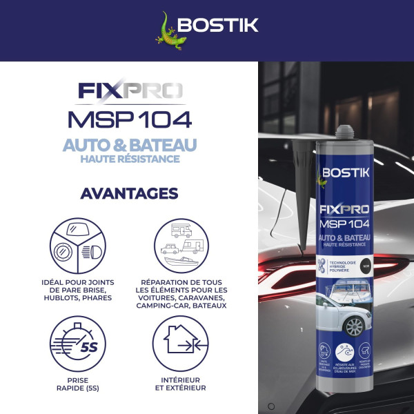Mastic - Colle et joint - Noir - Auto/bateau - Hybride polymère - Résistant - Bostik MSP104