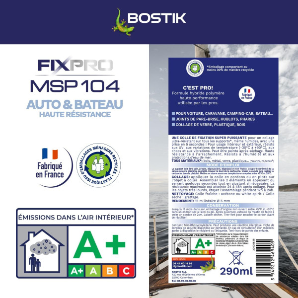 Mastic - Colle et joint - Noir - Auto/bateau - Hybride polymère - Résistant - Bostik MSP104