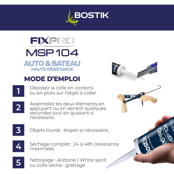 Mastic - Colle et joint - Noir - Auto/bateau - Hybride polymère - Résistant - Bostik MSP104