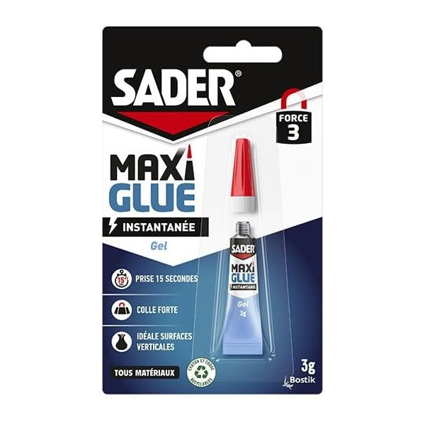 photo-Colle extra forte - Transparente - Gel - Instantanée - Tous matériaux - Sader