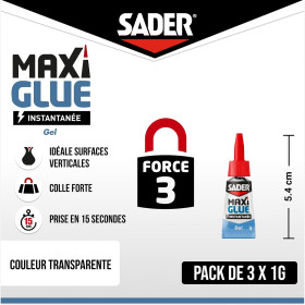 Colle extra forte - Transparente - Gel - Instantanée - Tous matériaux - Sader