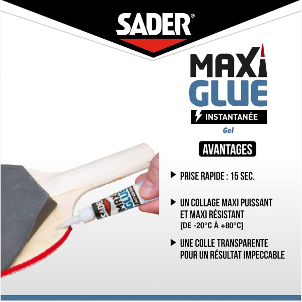 Colle extra forte - Transparente - Gel - Instantanée - Tous matériaux - Sader
