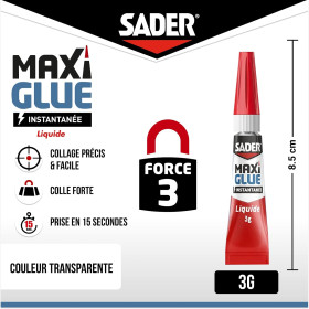 Colle extra forte - Transparente - Liquide - Instantanée - Tous matériaux - Sader