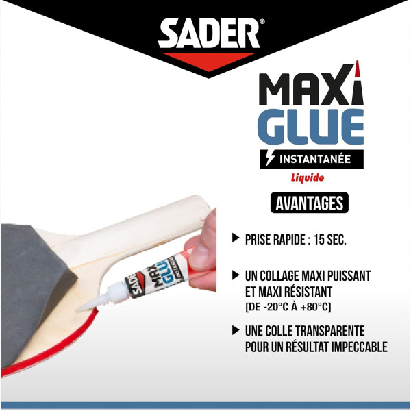 Colle extra forte - Transparente - Liquide - Instantanée - Tous matériaux - Sader