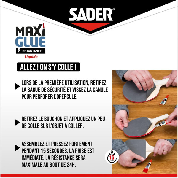 Colle extra forte - Transparente - Liquide - Instantanée - Tous matériaux - Sader