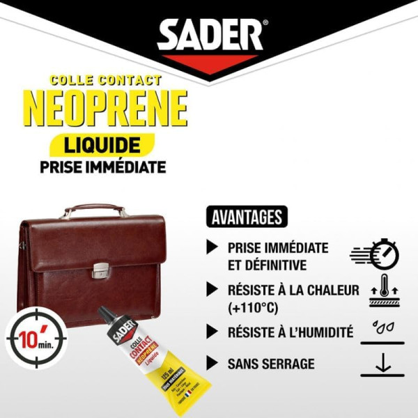Colle contact - Néoprène - Liquide - Tous matériaux - Puissant - Sader - 125ml