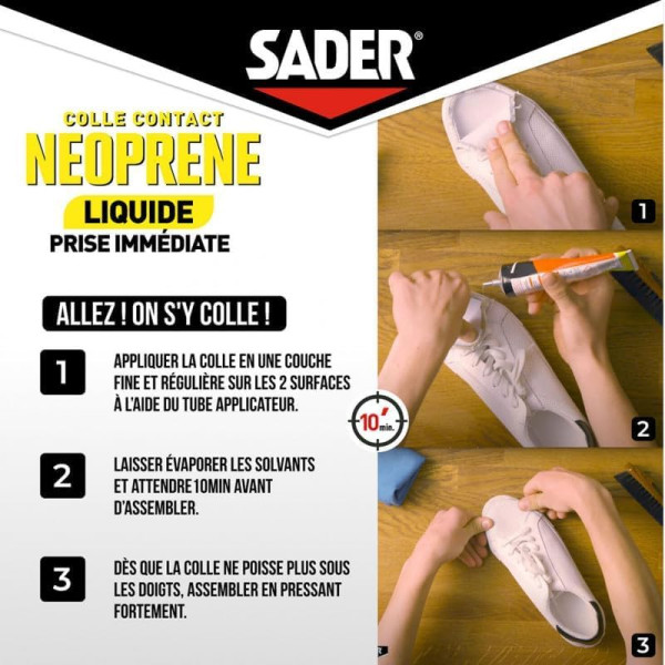 Colle contact - Néoprène - Liquide - Tous matériaux - Puissant - Sader - 125ml