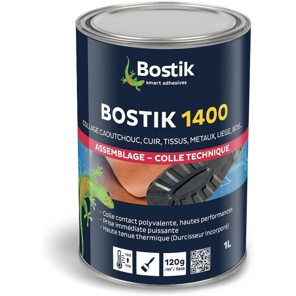 photo-Colle contact - Liquide - Néoprène - Durcisseur incorporé - Prise immédiate - Bostik 1400 - 1L