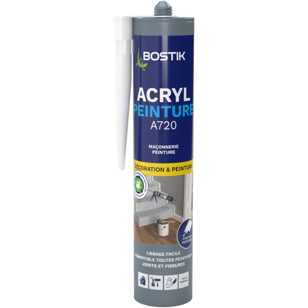 photo-Mastic - Spécial peinture - Acrylique - Intérieur - Blanc - Joints et fissures - Bostik - 310ml