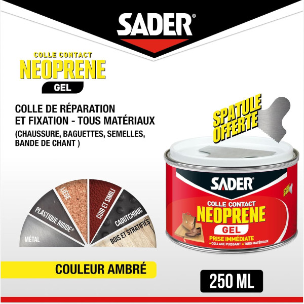 Colle contact - Gel - Néoprène - Prise immédiate - Puissant - Tous matériaux - Sader