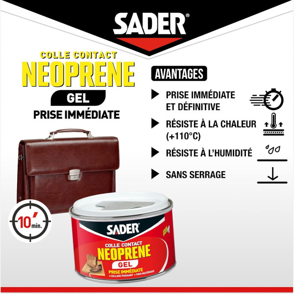 Colle contact - Gel - Néoprène - Prise immédiate - Puissant - Tous matériaux - Sader