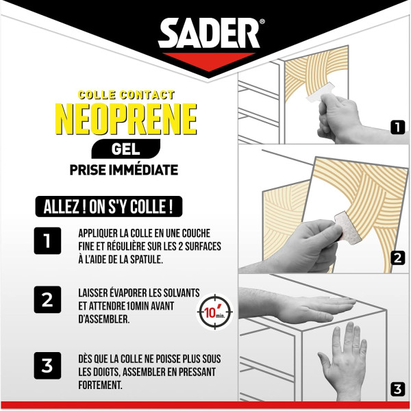 Colle contact - Gel - Néoprène - Prise immédiate - Puissant - Tous matériaux - Sader