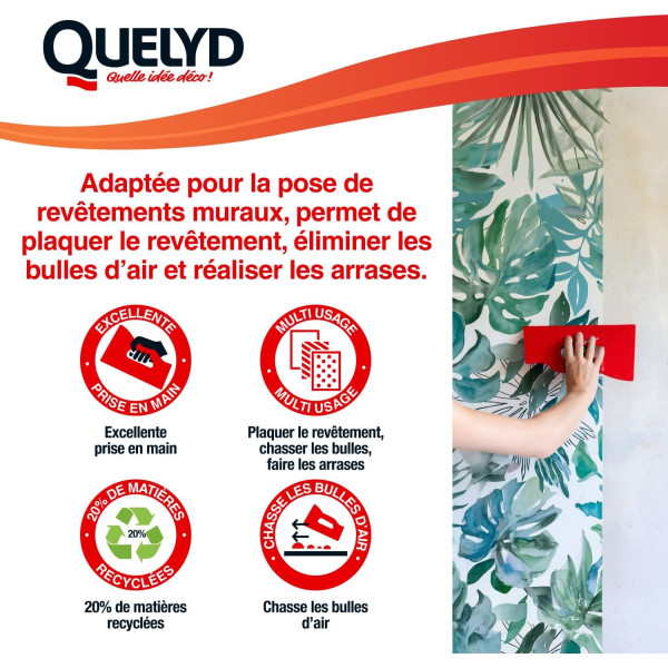 Spatule à maroufler - Pour tapisserie, toile de verre - Semi-rigide - Plastique - Quelyd