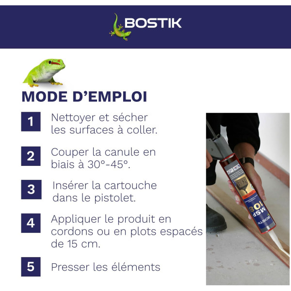 Mastic - Blanc - Fixation haute performance - Sans solvant et isocyanate - Bostik MSP 108