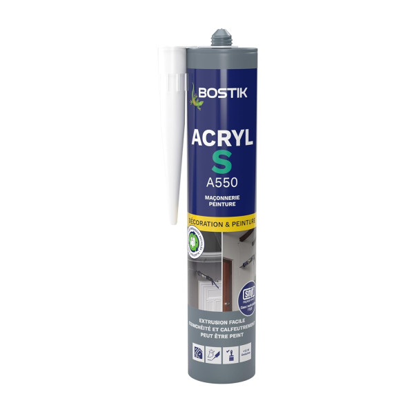 photo-Mastic - Blanc - Etanchéité et calfeutrage - Intérieur/extérieur - Tous matériaux - Bostik Acryl S A550