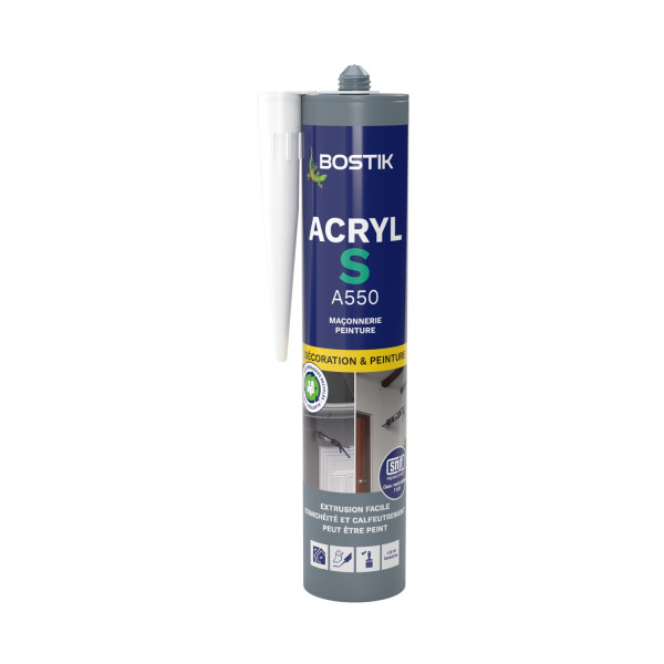 photo-Mastic - Gris - Etanchéité et calfeutrage - Intérieur/extérieur - Tous matériaux - Bostik Acryl S A550