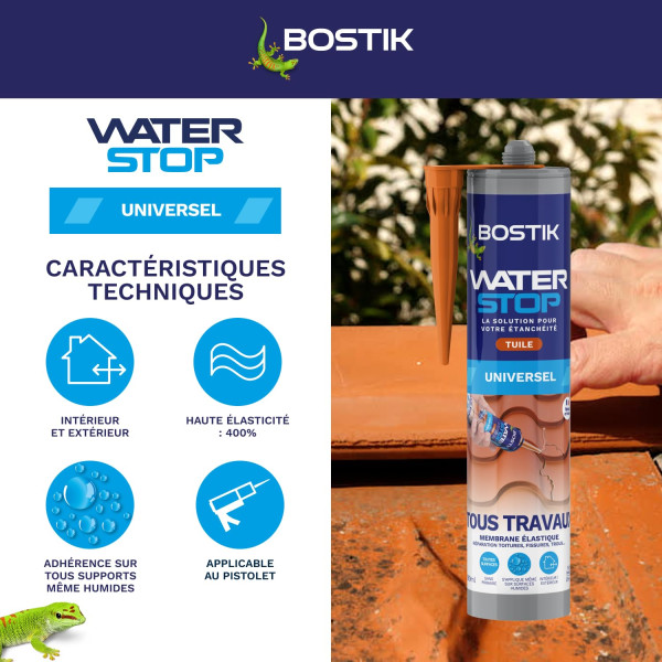 Mastic - Etanchéité - Marron tuile - Réparation fuites, fissures, infiltrations - Bostik Waterstop
