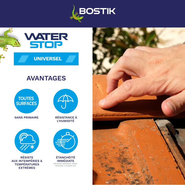 Mastic - Etanchéité - Marron tuile - Réparation fuites, fissures, infiltrations - Bostik Waterstop
