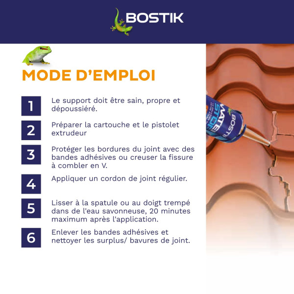 Mastic - Etanchéité - Marron tuile - Réparation fuites, fissures, infiltrations - Bostik Waterstop