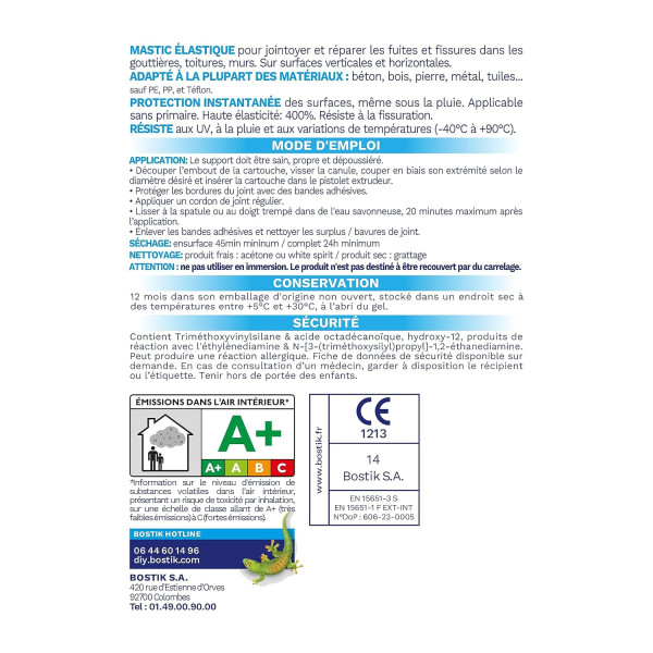 Mastic - Etanchéité - Blanc - Réparation fuites, fissures, infiltrations - Bostik Waterstop