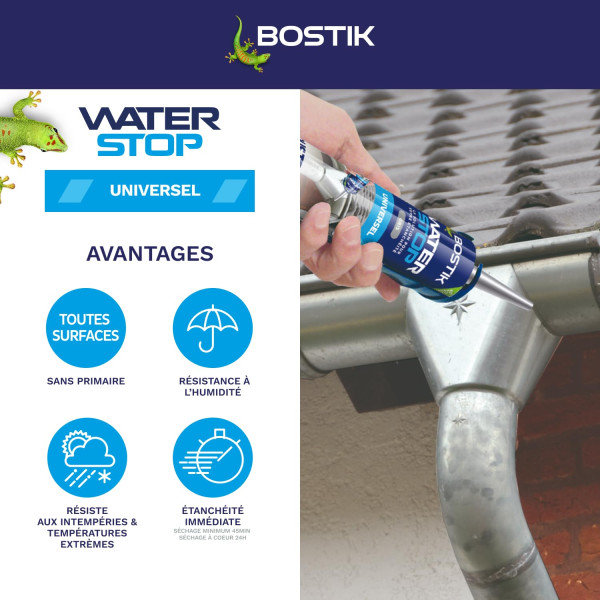 Mastic - Etanchéité - Gris - Réparation fuites, fissures, infiltrations - Bostik Waterstop