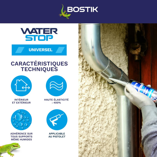Mastic - Etanchéité - Gris - Réparation fuites, fissures, infiltrations - Bostik Waterstop