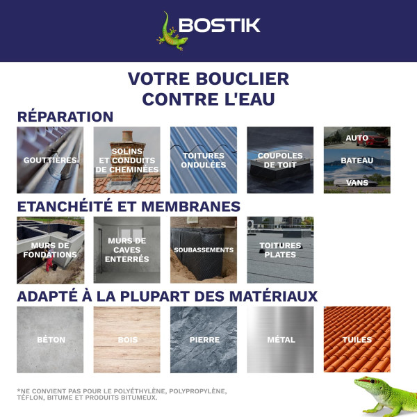 Mastic - Etanchéité - Gris - Réparation fuites, fissures, infiltrations - Bostik Waterstop