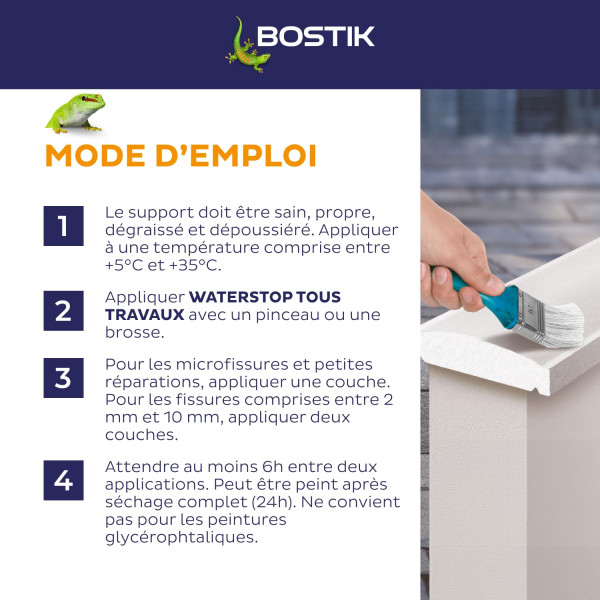 Mastic - Etanchéité - Blanc - Réparation fuites, fissures, infiltrations - Bostik Waterstop