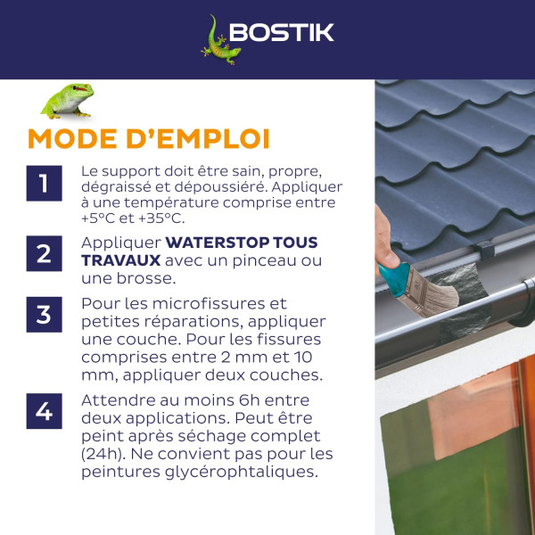Mastic - Etanchéité - Gris - Réparation fuites, fissures, infiltrations - Bostik Waterstop