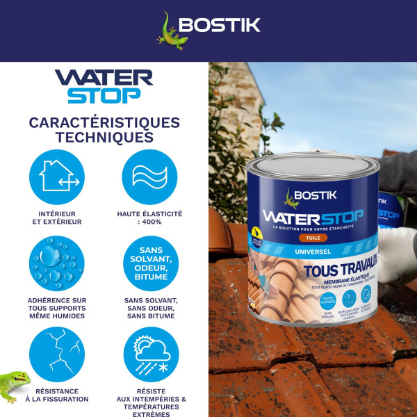 Mastic - Etanchéité - Marron tuile - Réparation fuites, fissures, infiltrations - Bostik Waterstop