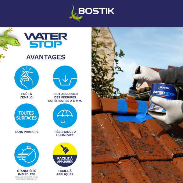 Mastic - Etanchéité - Marron tuile - Réparation fuites, fissures, infiltrations - Bostik Waterstop