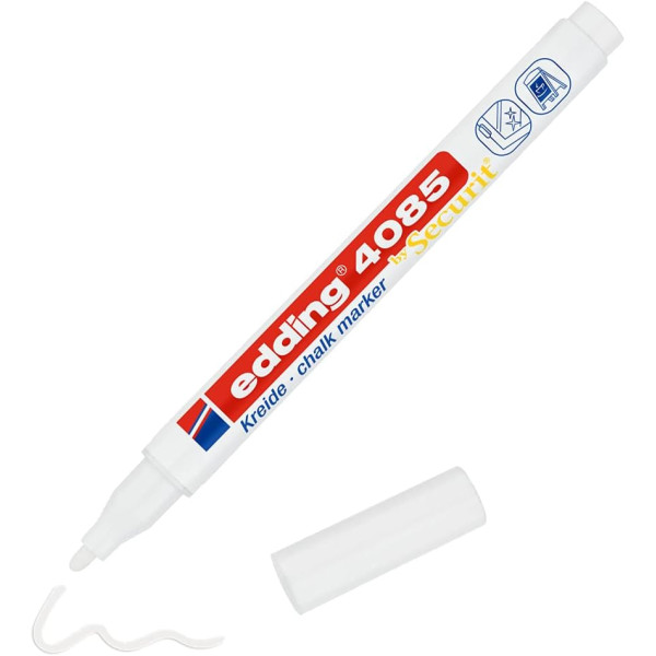 photo-Marqueur - Craie liquide - Blanc - Pointe ronde fine - Pour tableau noir, déco, verre - Edding 4085