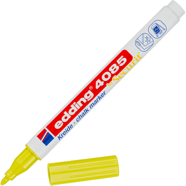 photo-Marqueur - Craie liquide - Jaune fluo - Pointe ronde fine - Pour tableau noir, déco, verre - Edding 4085