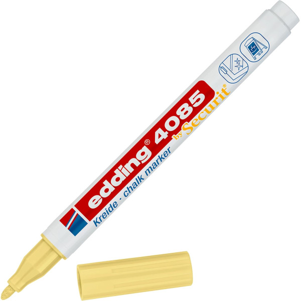 photo-Marqueur - Craie liquide - Jaune pastel - Pointe ronde fine - Pour tableau noir, déco, verre - Edding 4085