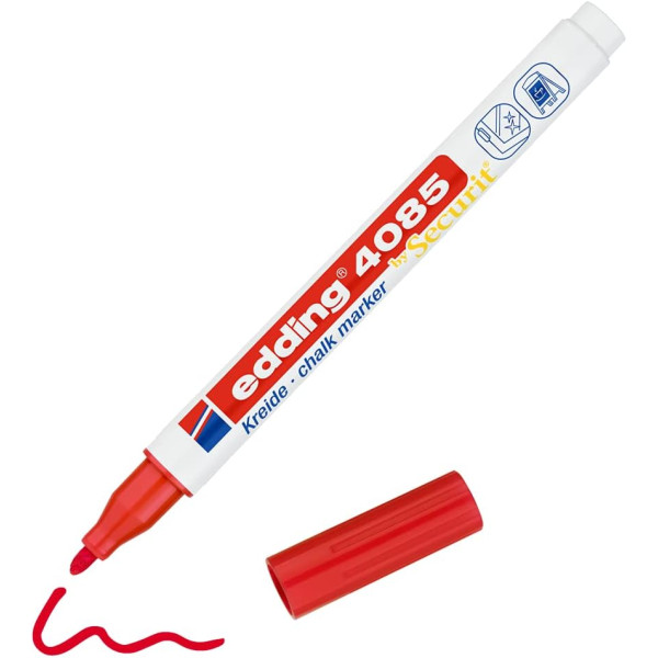 photo-Marqueur - Craie liquide - Rouge - Pointe ronde fine - Pour tableau noir, déco, verre - Edding 4085