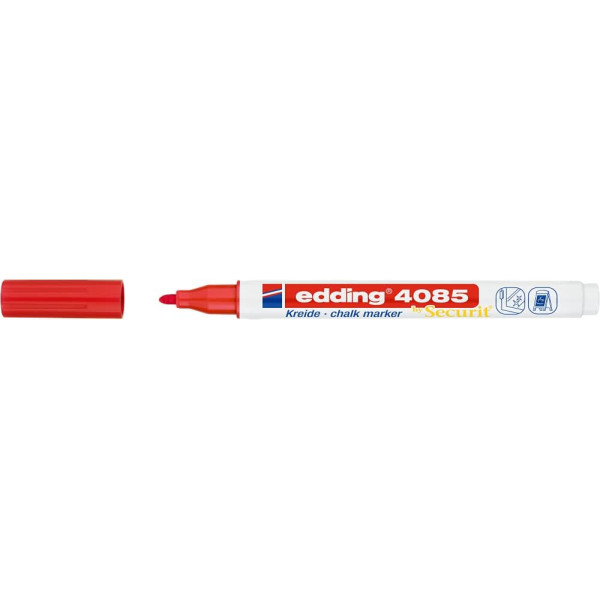 Marqueur - Craie liquide - Rouge - Pointe ronde fine - Pour tableau noir, déco, verre - Edding 4085