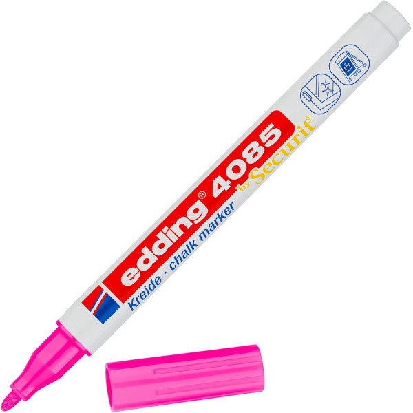 photo-Marqueur - Craie liquide - Rose fluo - Pointe ronde fine - Pour tableau noir, déco, verre - Edding 4085