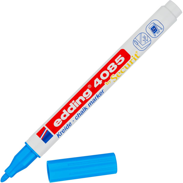 photo-Marqueur - Craie liquide - Bleu clair - Pointe ronde fine - Pour tableau noir, déco, verre - Edding 4085