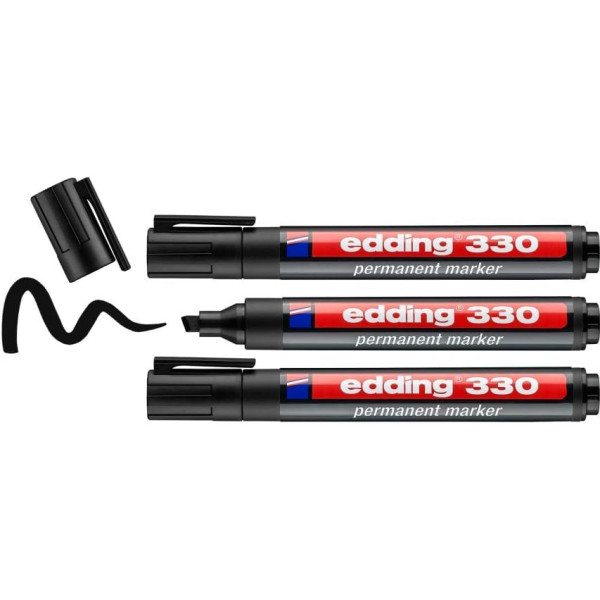 photo-Marqueurs - Noir - Indélébile - Permanent - Mine biseautée 1-5mm - Lot de 3 - Edding 330