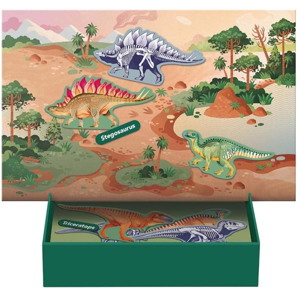 Jeu éducatif - Magnets - Dinosaures - 44 aimants + scène + fiches explicatives - Dès 5 ans - Apli Kids