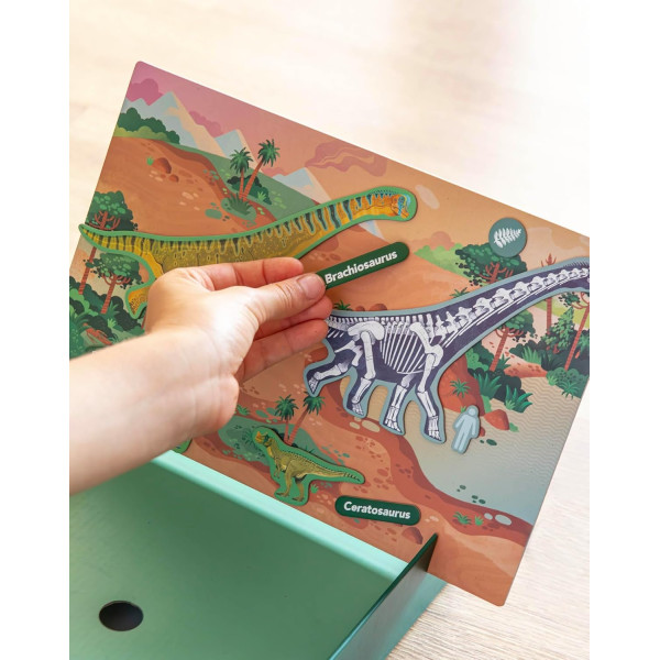 Jeu éducatif - Magnets - Dinosaures - 44 aimants + scène + fiches explicatives - Dès 5 ans - Apli Kids